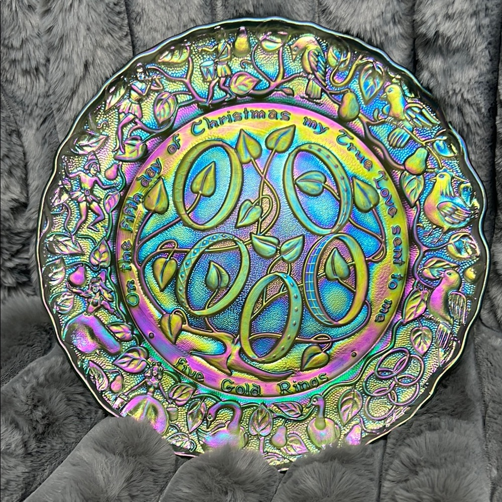 Vintage Christmas 5th day of Christmas Imperial Carnival Glass Plate